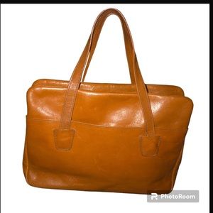 Vintage Ganson of California Kelly Style Footed Handbag Cognac Leather